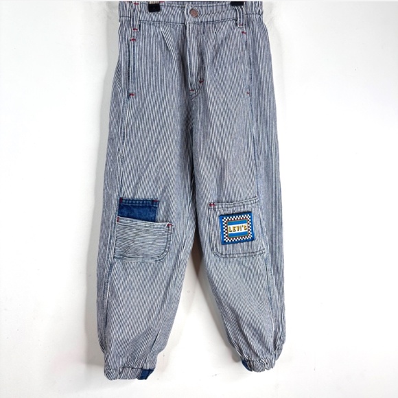 VTG 90s Little Levis Railroad Stripe Pants 7 Patches Jogger Parachute USA Made - Picture 13 of 13